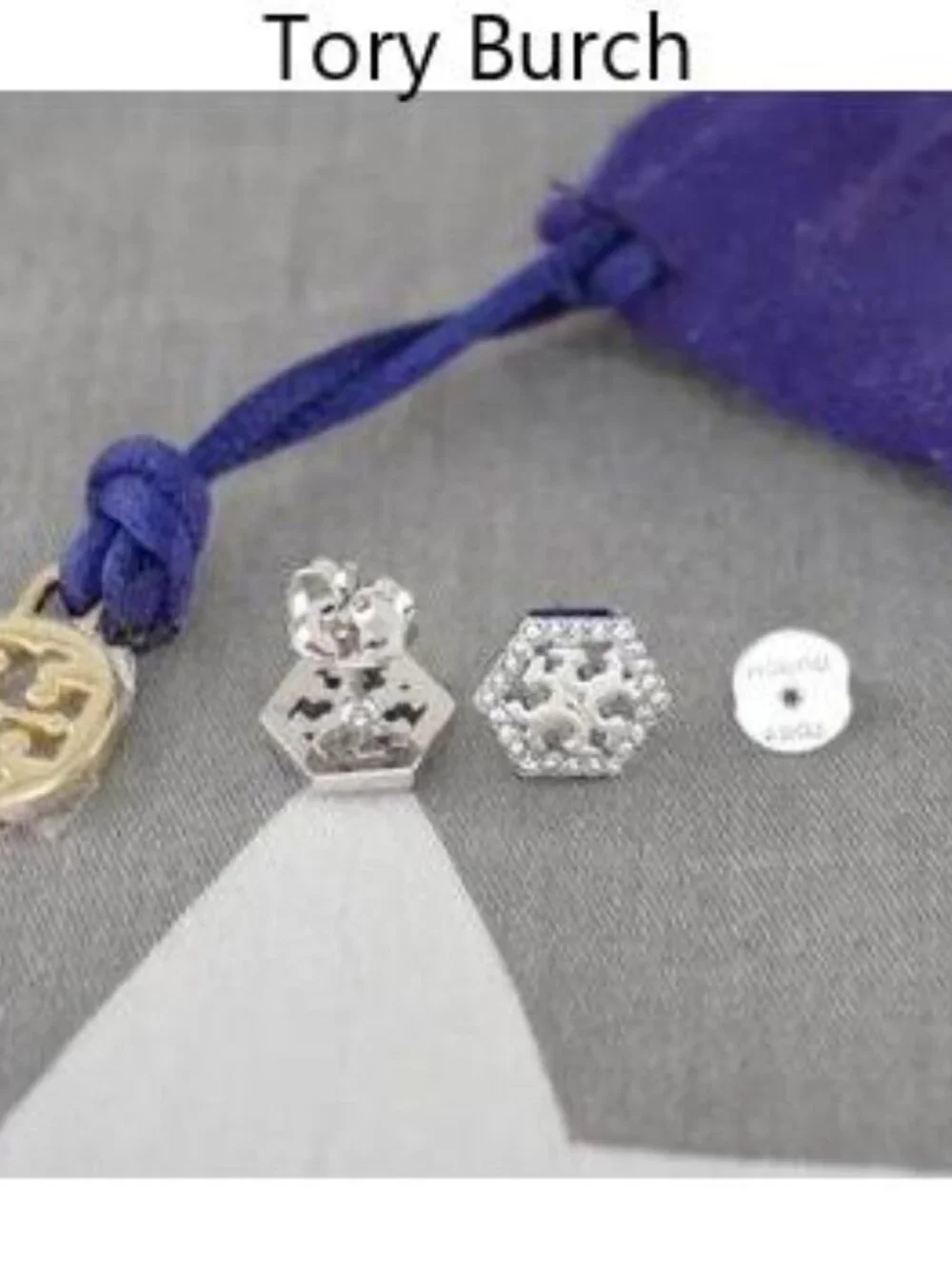 Tory Burch Hex Pavé Stud in Silver Earrings